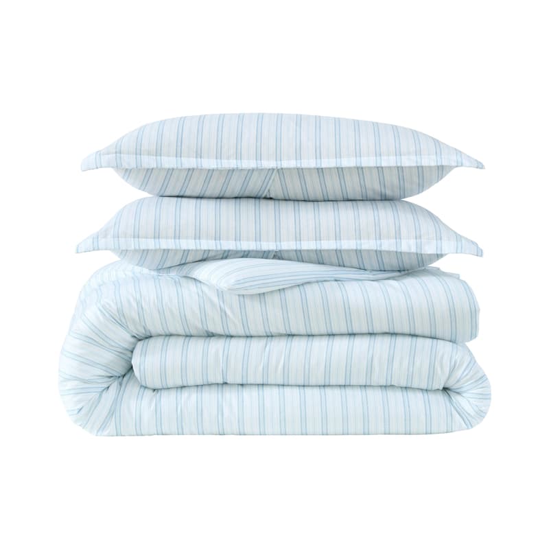 Laura Ashley Dilly Dally Stripe Reversible Cotton Blue Comforter Set