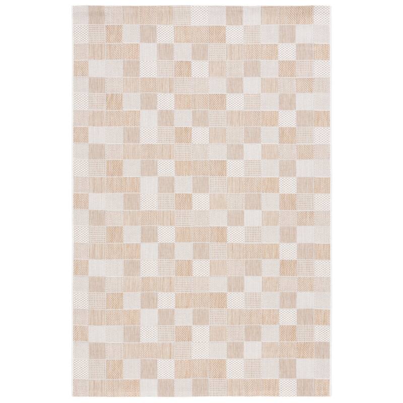 SAFAVIEH Courtyard Hillary Checkered Waterproof Patio Backyard Rug - 4' x 6' - Natural/Beige
