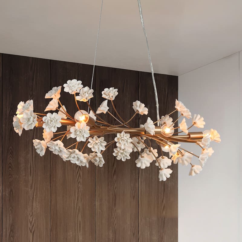 Veitchii Modern Ceramic Branch Glam Chandelier Gold 6-Light Kitchen Island Linear Pendant Lights - L 32.2"* W 10.2"* H 10.2"