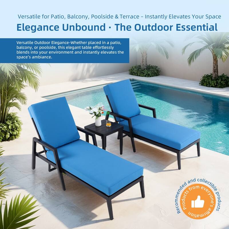 3-Piece Outdoor Aluminum Chaise Lounge with Sunbrella Fabric, Pneumatic Backrest