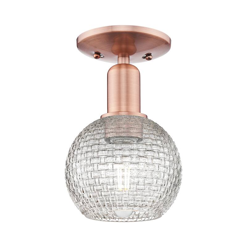 Innovations Lighting Endless Possibilities Arcadia - Athens - 1 Light 6" Basketweave Semi-Flush Mount - Antique Copper