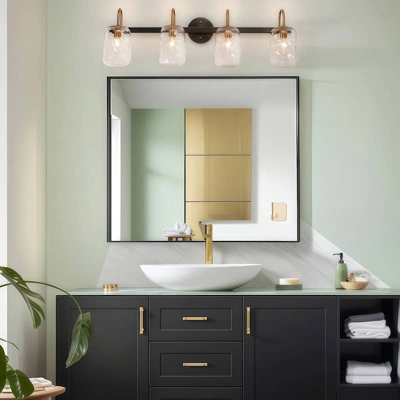 Modern Gold 2/4-Light Bathroom Vanity Lights Textured Glass Wall Sconces
