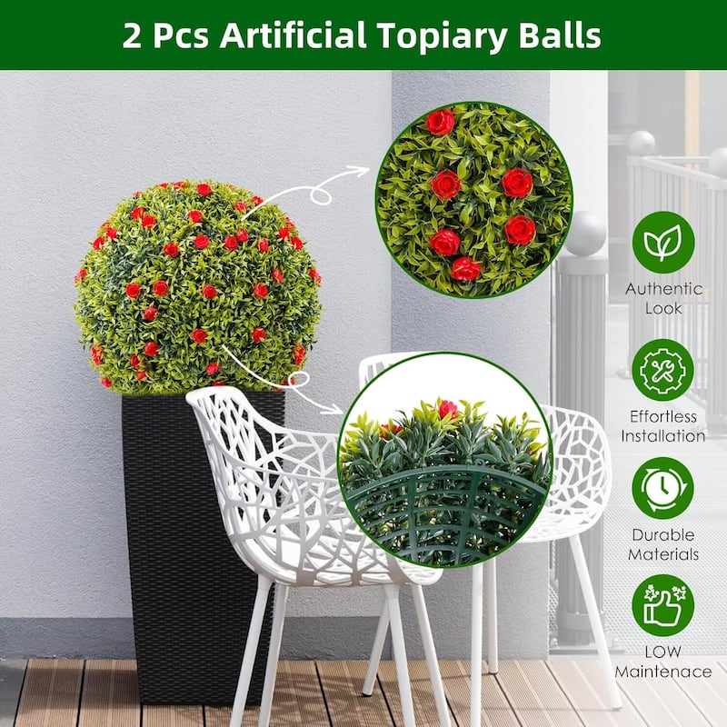 4 Pack 12.5" Artificial Flowers Topiary Balls for Home Decor, Wedding - 12.6 inch