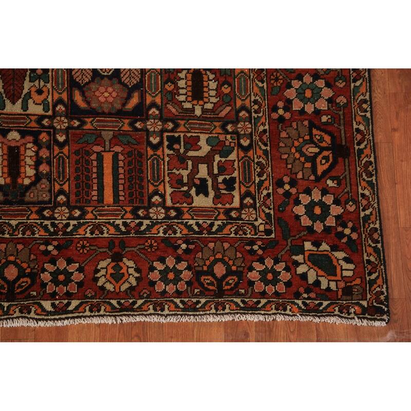 Orange Bakhtiari Persian Vintage Area Rug Hand-Knotted Wool Carpet - 6'7" x 9'10"