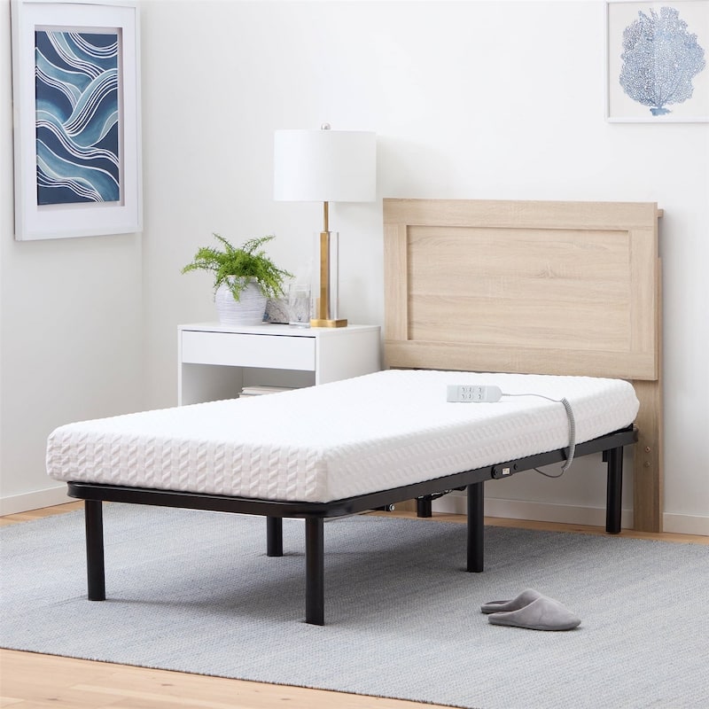 Black Steel Twin XL Adjustable Bed Frame with Wired Remote and Head-Foot Lift