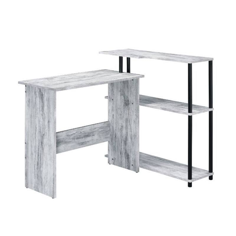 Rectangular Writing Desk with Side Shelf, Antique White and Black