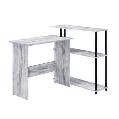 Rectangular Writing Desk with Side Shelf, Antique White and Black