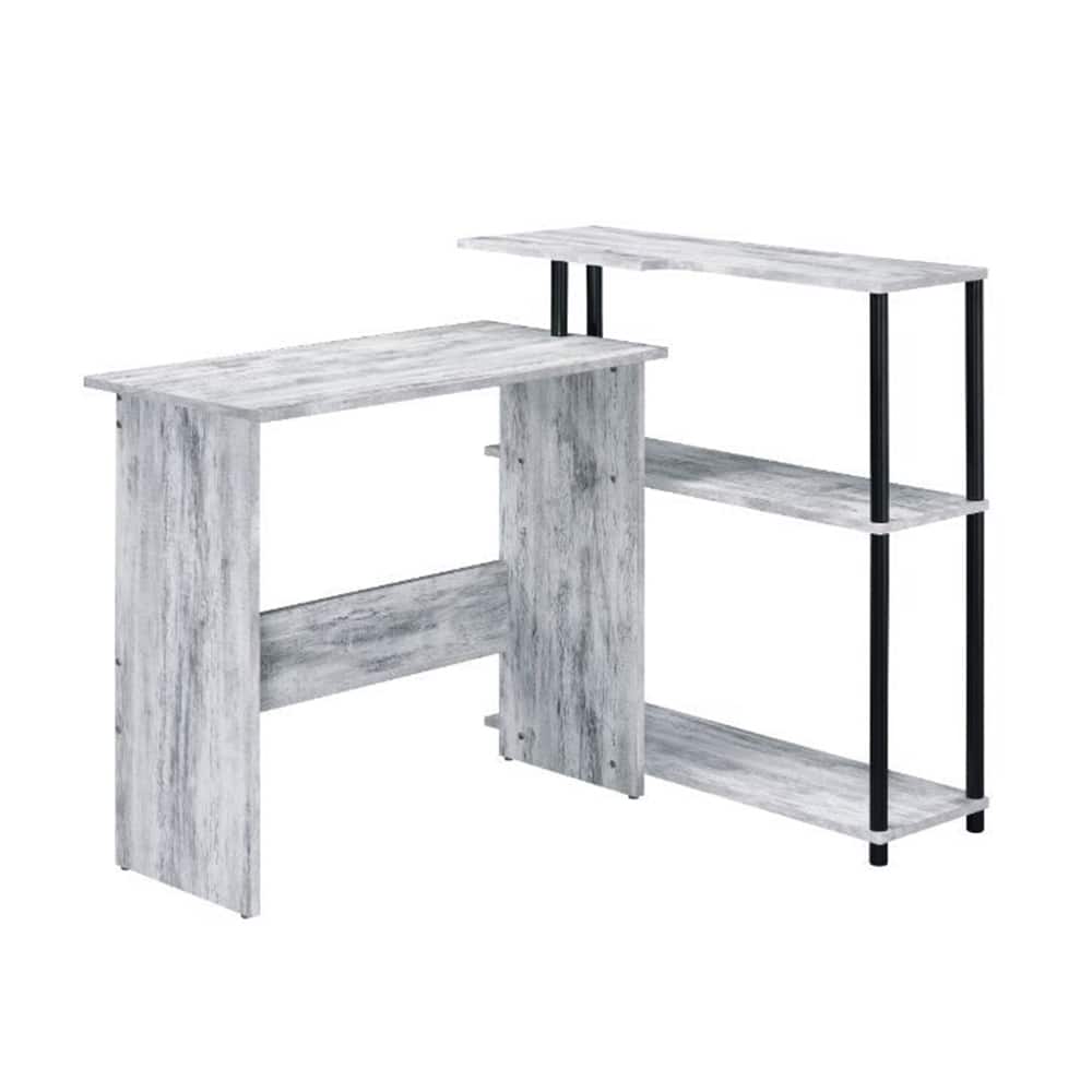 Rectangular Writing Desk with Side Shelf, Antique White and Black