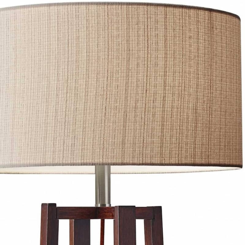 Brown Solid Wood Floor Lamp with Beige Drum Shade and Rotary Switch - 19” x 19” x 60” (D x W x H)