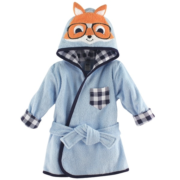 slide 1 of 1, Hudson Baby Infant Boy Cotton Animal Face Bathrobe, Nerdy Fox, 0-9 Months - Nerdy Fox - One Size One Size - Nerdy Fox