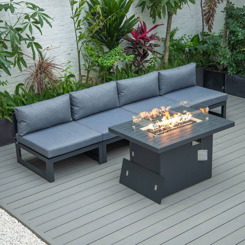 Chelsea Modern 5-Piece Aluminum Outdoor Patio Conversation Set with Coffee Table with Removable and Washable Cushion Covers
