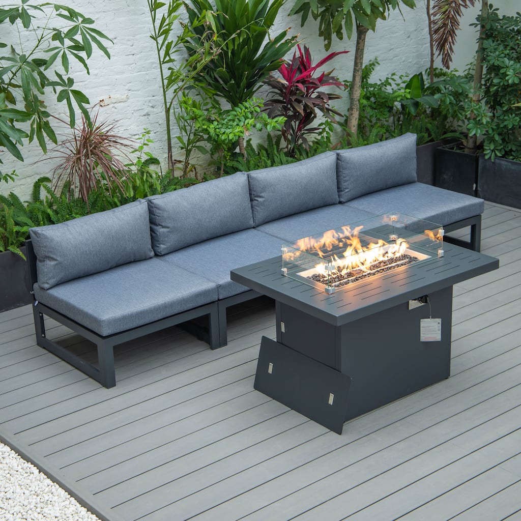 Chelsea Modern 5-Piece Outdoor Conversation Set with Rust-Proof Aluminum Frame & All-Weather Sectional & Coffee Table