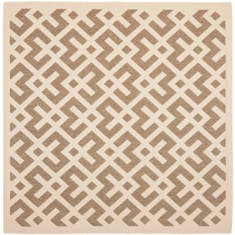 SAFAVIEH Courtyard Sytske Indoor/ Outdoor Waterproof Patio Backyard Rug - 4' Square - Brown/Bone