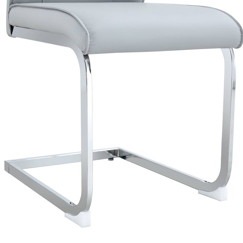 Arched Back Chair Set of 6, Faux Leather Upholstered Dining Chair with Metal Silver Leg, Home Kitchen Chair