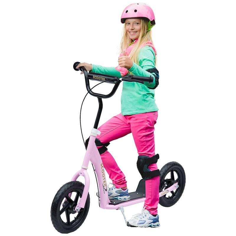 Kids Kick Scooter Adjustable Height Non-Slip Footplate 12" Wheels - 31.7" L x 13.7" W x 31.5"