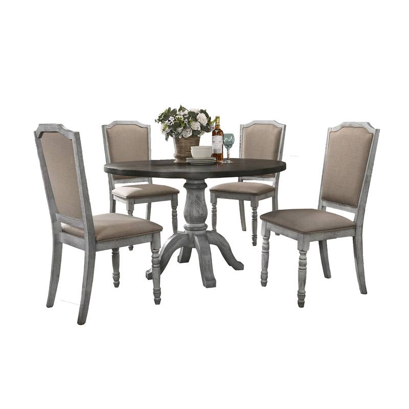 Rustic Wood Round Dining Table with Pedestal, Elegant Upholstered Dining Chairs with Back for Breakfast Nook - Multicolor