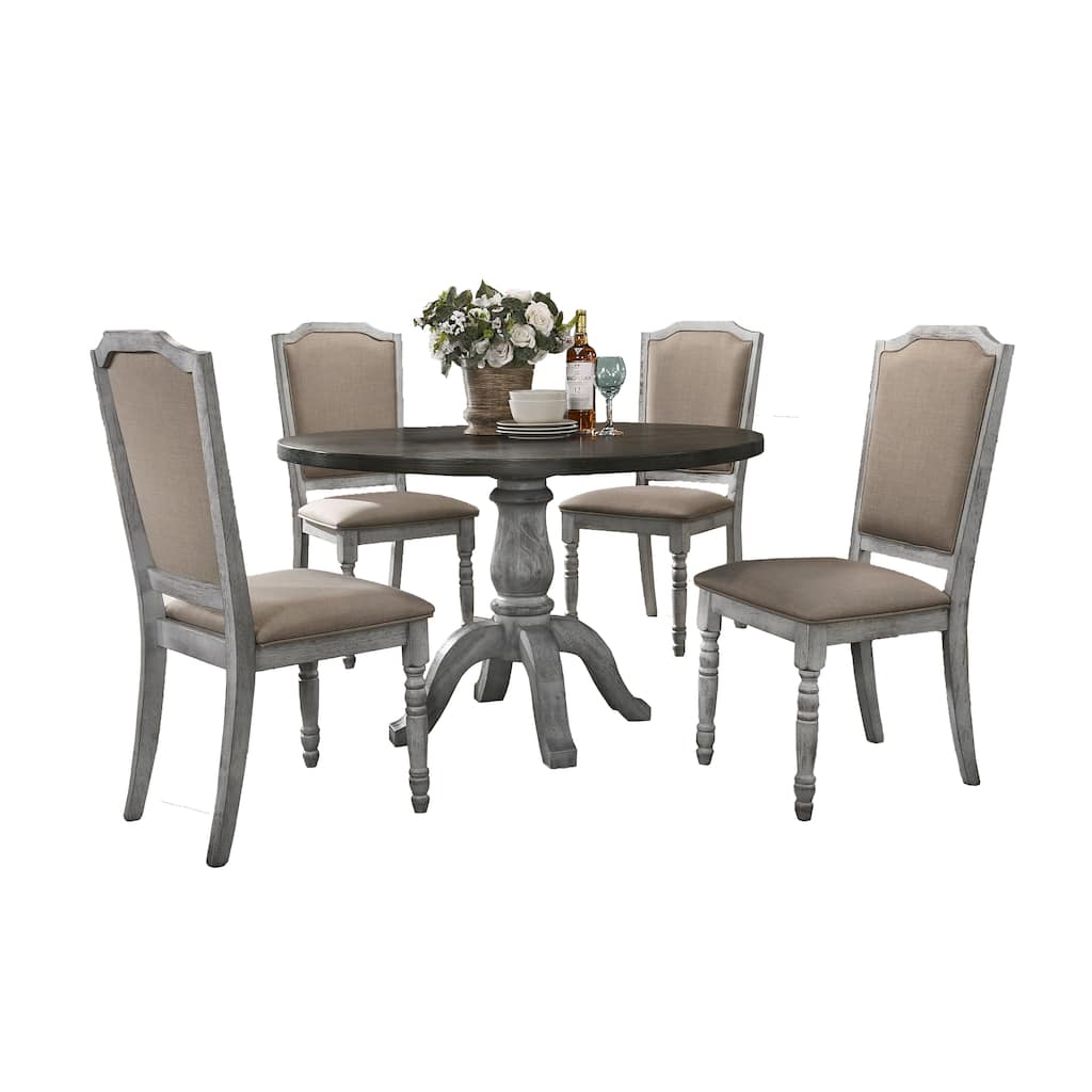 Rustic Wood Round Dining Table with Pedestal, Elegant Upholstered Dining Chairs with Back for Breakfast Nook
