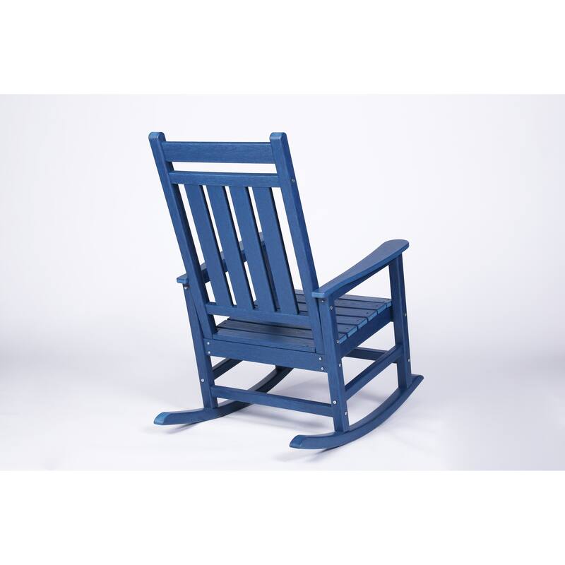 Outdoor Rocking Chair Set with Side Table, 3-Piece Rocking Chair Set with Wood Texture, Black