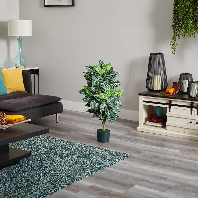 Zebra Silk Plant 3ft - Tropical Floor Plant Decor, Realistic Faux Plant, Indoor Greenery, Easy Care Home Accent - 3ft.