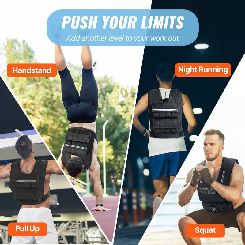 Black Nylon Weighted Vest with Metal Buckle and Reflective Stripes - 35 lbs