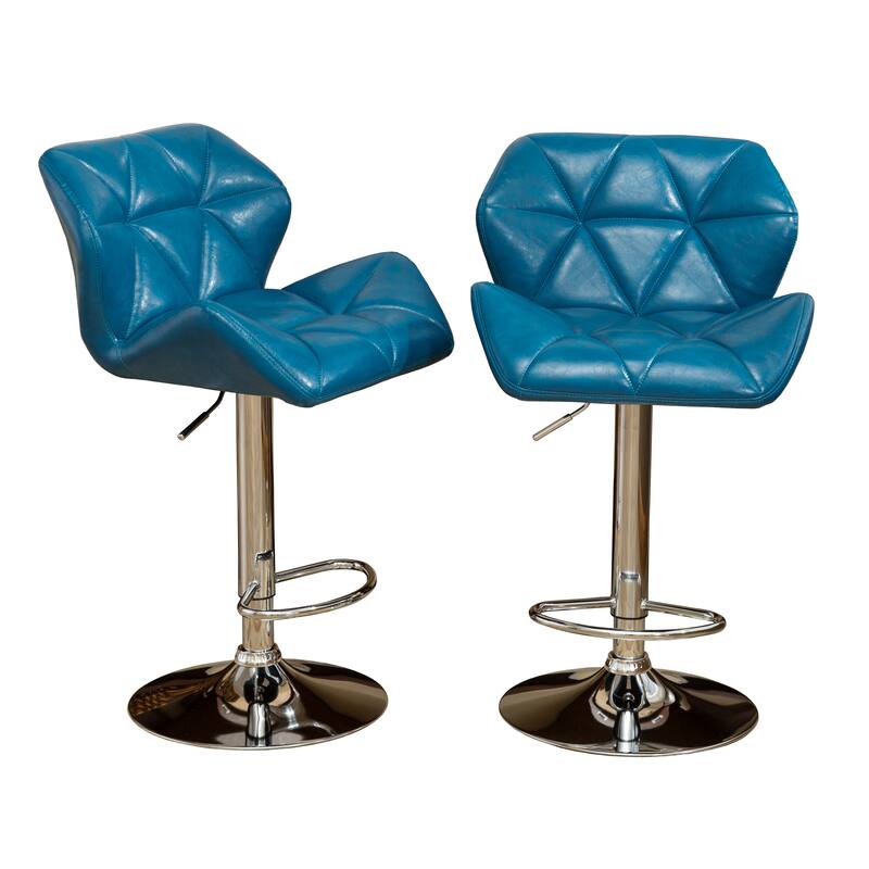 2-Piece Swivel Diamond-Tufted Leather Counter Stools Bar Stools with Adjustable Height & Footrest Dining Stools