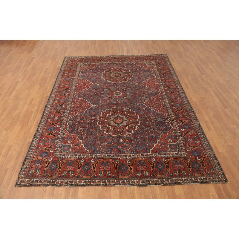 Hand Knotted Oriental 100% Wool Carpet Traditional Floral Navy Blue & Blues Qashqai Area Rug - 10' 2'' X 7' 6''