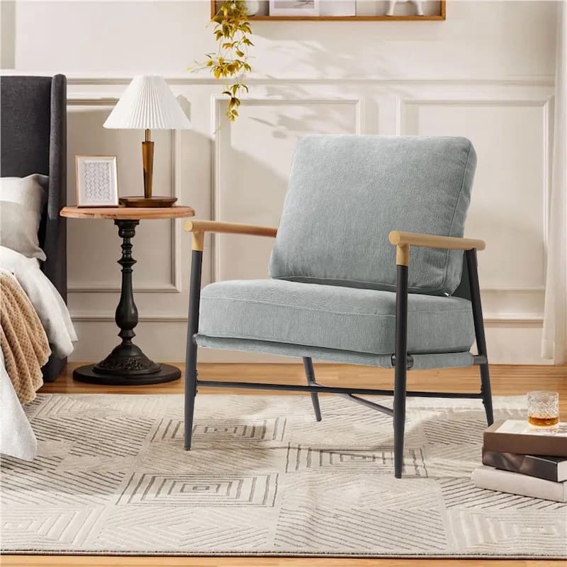Industrial Upholstered Accent Chair Club Chair with Metal Frame - Single - Light Gray Chenille