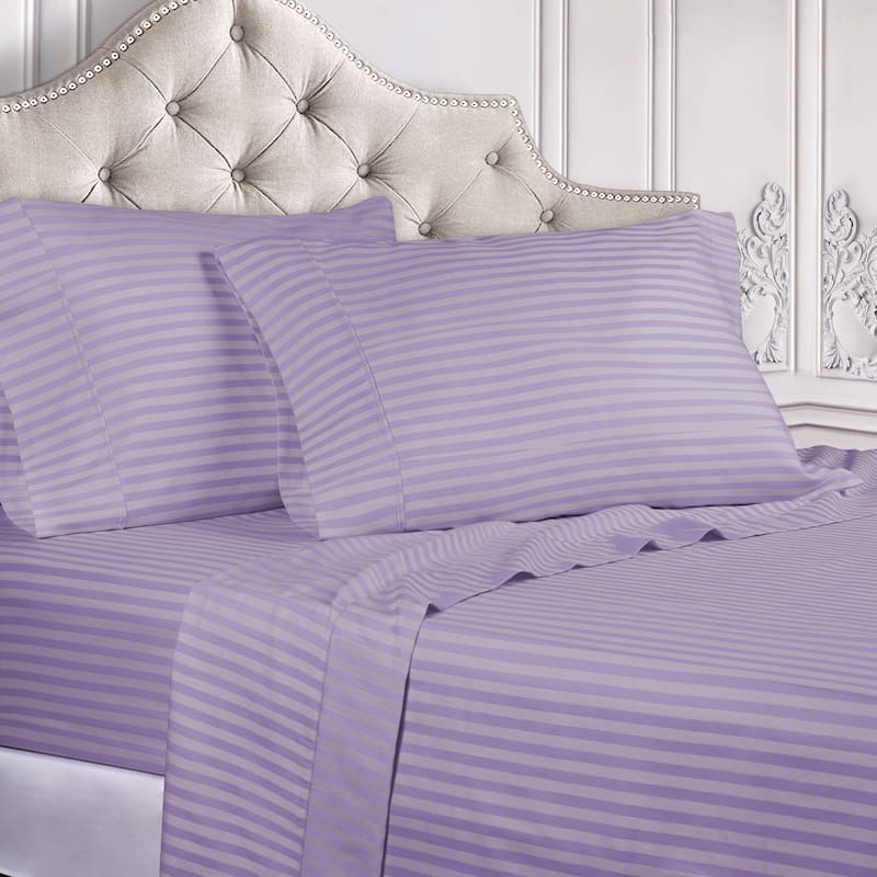 Superior Egyptian Cotton 300 Thread Count Stripe Deep Pocket 4 Piece Bed Sheet Set