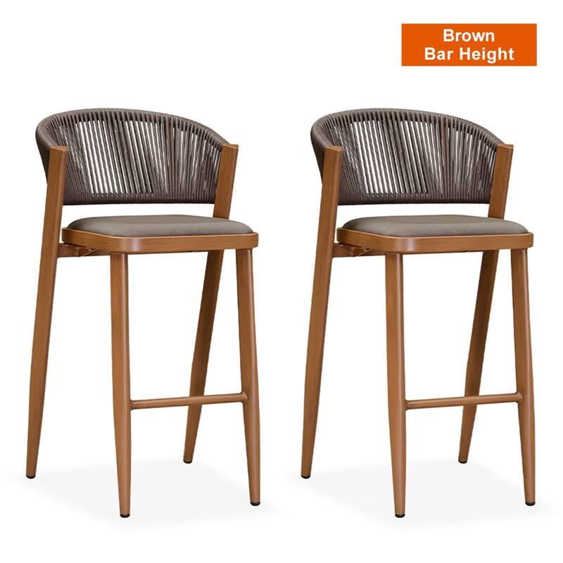 PURPLE LEAF Outdoor Dining Chairs Set of 2 Patio Bar Hight Stools with Cushion - Bar Height-Brown