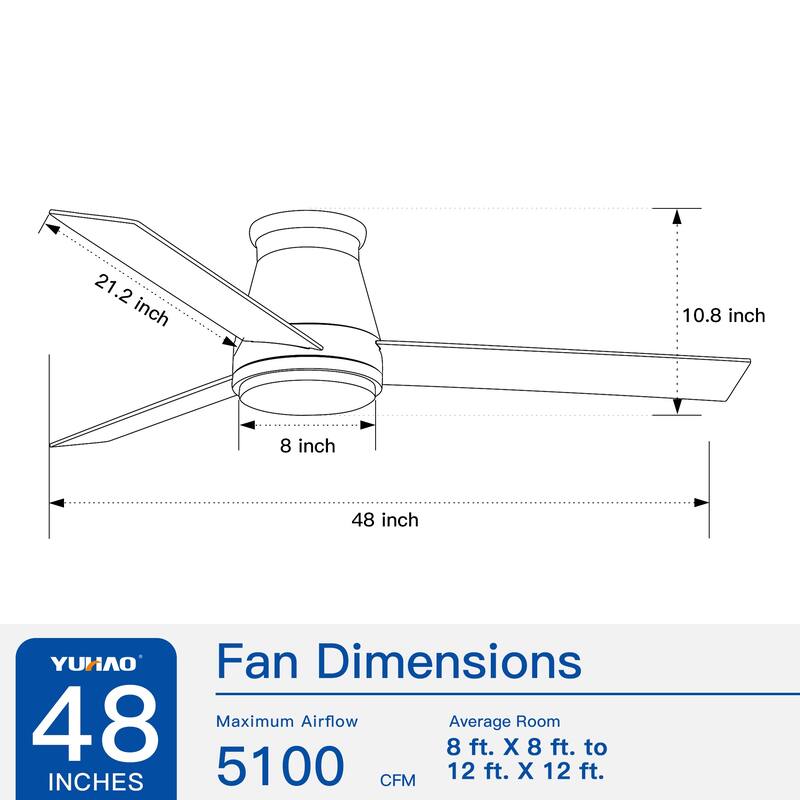 48" Bruched Nickel Low Profile Ceiling Fan with Light