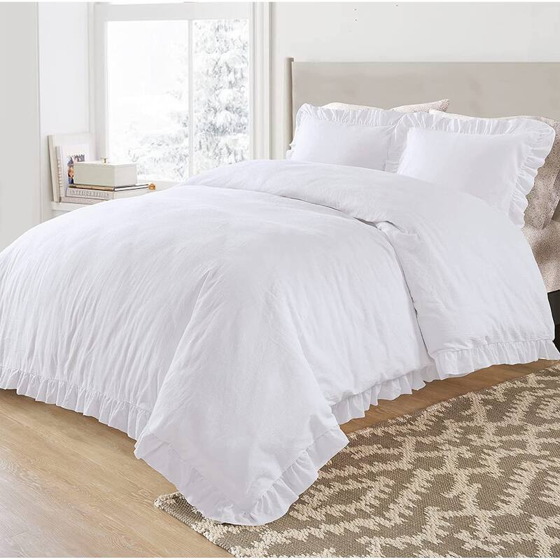 Delara Organic Cotton 300 TC GOTS Certified 8 Internal Ties Ruffled Duvet Set
