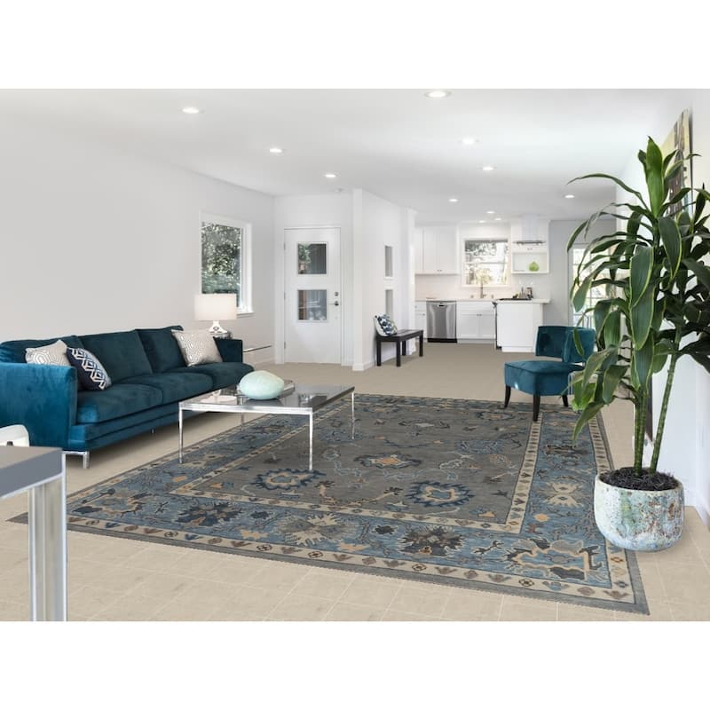 Hand Knotted Oriental 100% Wool Carpet Transitional All-Over Greys & Charcoal Oushak Area Rug - 11' 7'' X 7' 11''