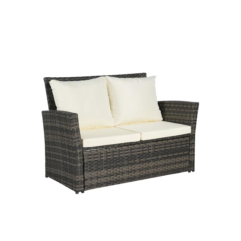 4-Piece Outdoor Grey Wicker Conversation Sofa Set with Coffee Table