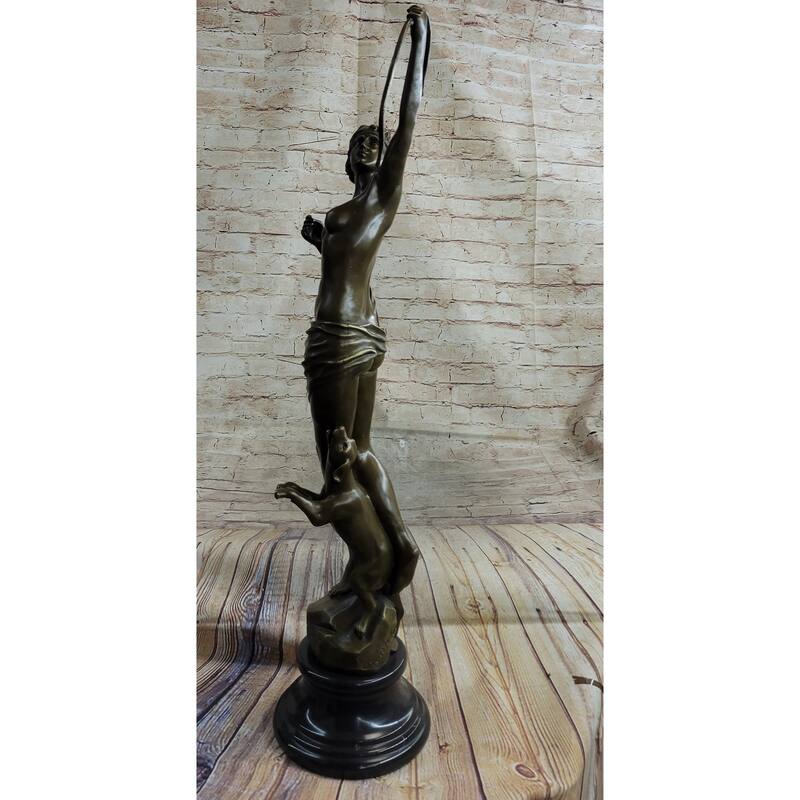 Artemis Diana Huntress With Bow And Hound Dog Bronze Sculpture Statue 35 Inches X 13 Inches