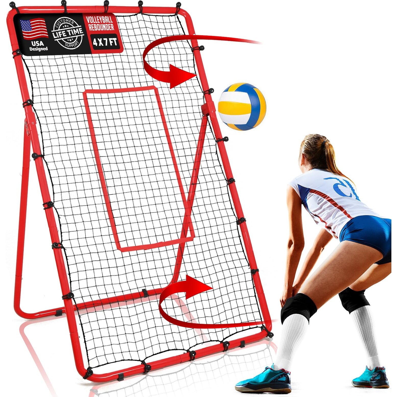 Zealfeel 4x7FT Lacrosse Rebounder with 5 Angles, Target Strip
