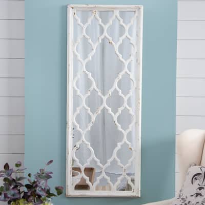 Farmhouse Distressed White Window Floor Mirror - 24" x 60"