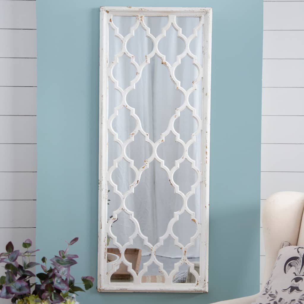 Farmhouse Distressed White Window Floor Mirror - 24" x 60"