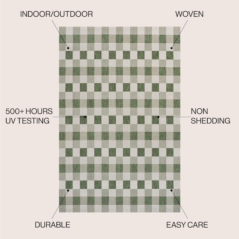 JONATHAN Y Biot Traditional Geometric Bold Gingham Black/Cream Indoor/Outdoor Area Rug