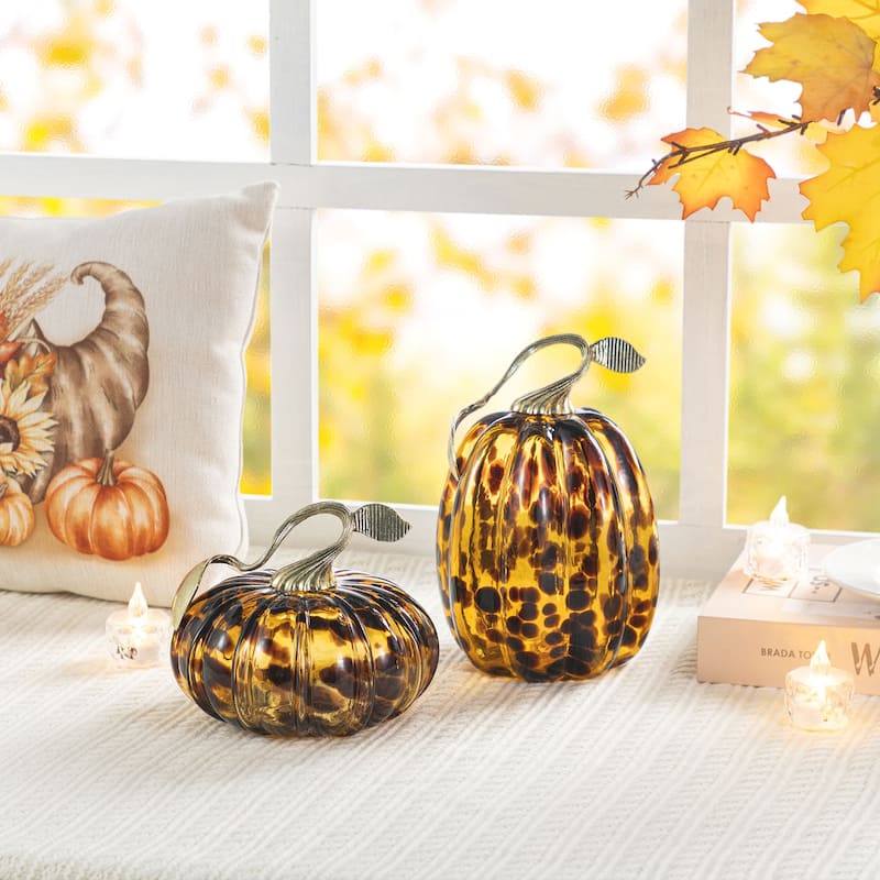 Glitzhome Fall Harvest Handblown Glass Pumpkins Set Thanksgiving Table Centerpieces