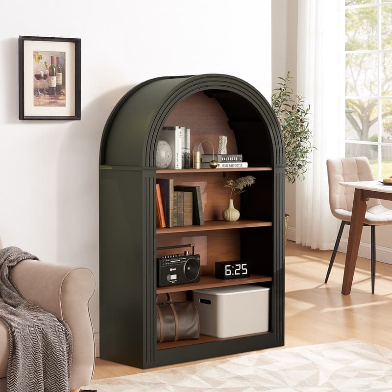 4-Tier 45.9" Tall Bookshelf, Wood Open Display Floor Arched Bookcase