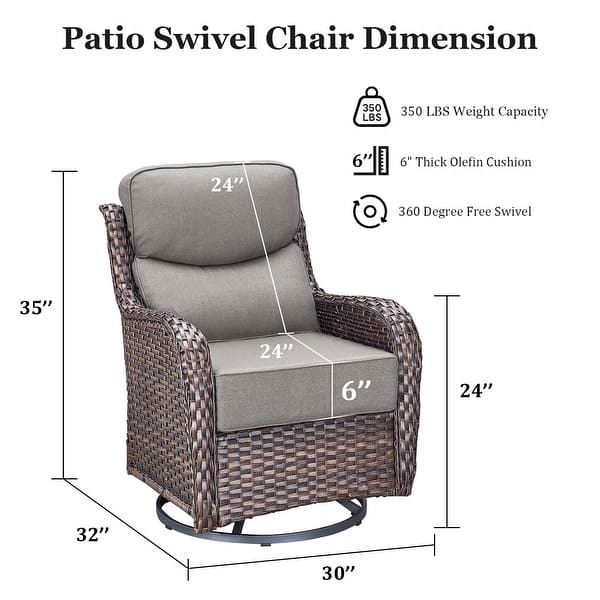 dimension image slide 36 of 68, Outdoor Patio Sofa Swivel Chair with 6-Inch Thick Cushions Set