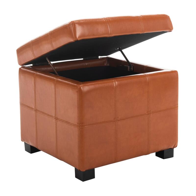 SAFAVIEH Broadway Saddle Leather Tufted Storage Ottoman