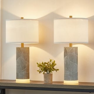 KAWOTI 23.25 inch Grey with Distressed White Table Lamp Set with Bulbs