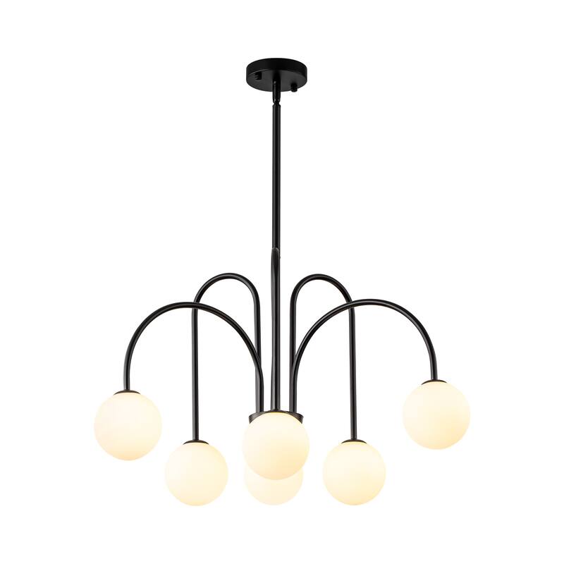 6-Light Modern Linear Sputnik Branch Frosted Glass Globe Chandelier for Dining Room