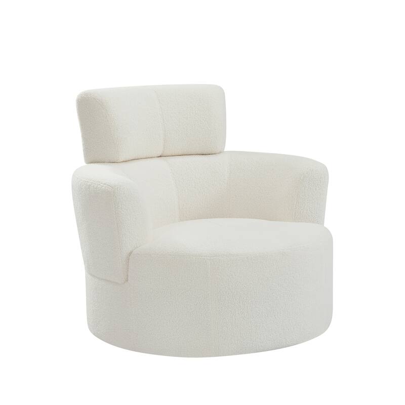360° Swivel Chair, Upholstered Barrel Chair with Adjustable Headrest Modern Swivel Round Sofa Chair for Living Room