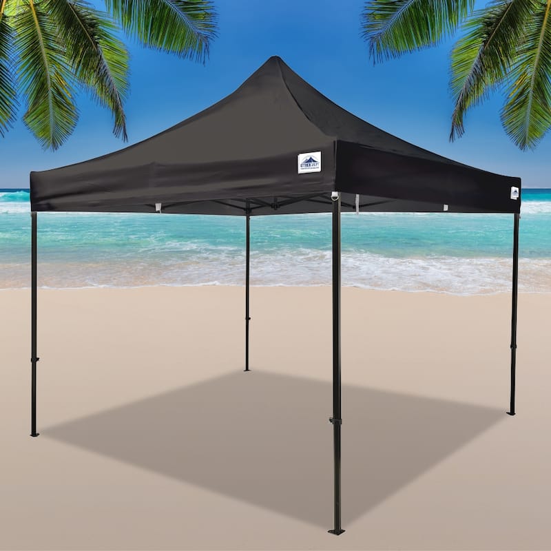 Instant Shade Canopy, Light Steel Frame Pop Up Tent With Heavy Duty Wheeled Carry Bag, 10' X 10' - Black