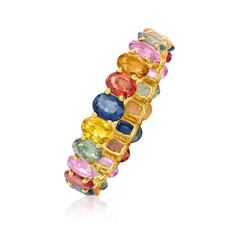 14 kt Solid Gold Eternity Band-Natural Multi Sapphire Gemstone Ring
