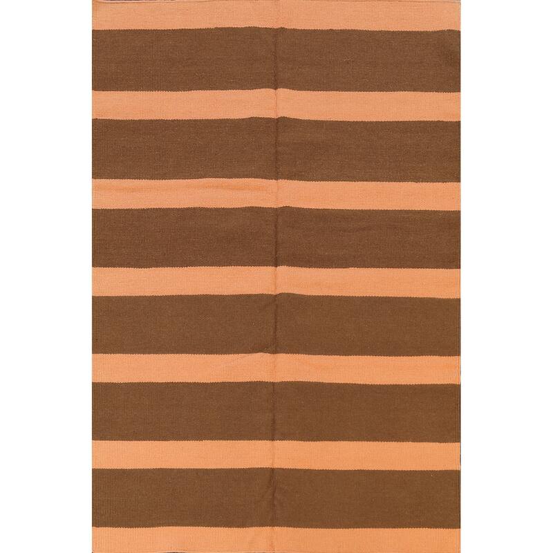 Stripe Modern Kilim Oriental Wool Area Rug Hand-woven Bedroom Carpet - 6'1" x 8'8"