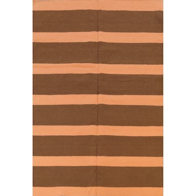 Stripe Modern Kilim Oriental Wool Area Rug Hand-woven Bedroom Carpet - 6'1" x 8'8"