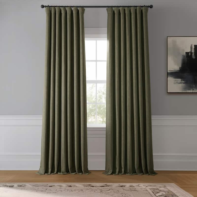 Exclusive Fabrics Faux Linen Room Darkening Curtain (1 Panel) - 50 X 84 - Khaki Green
